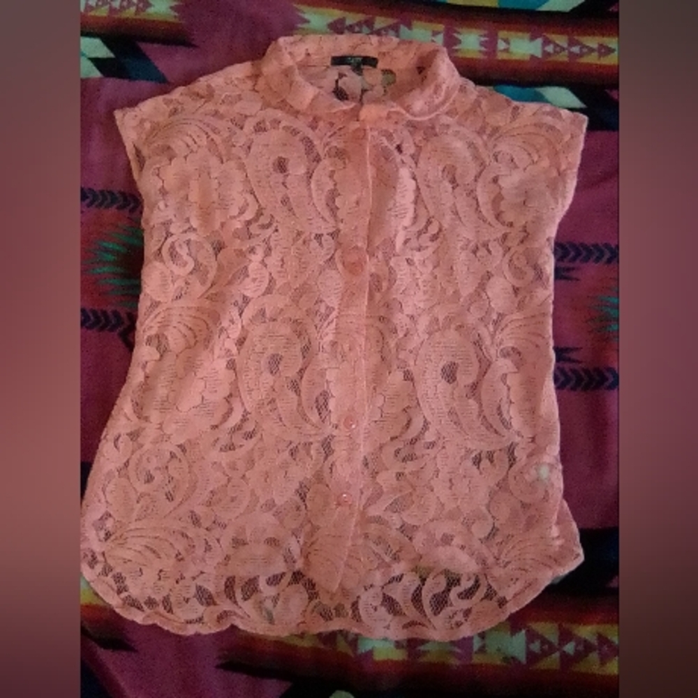 Pink Lace Button Up Top